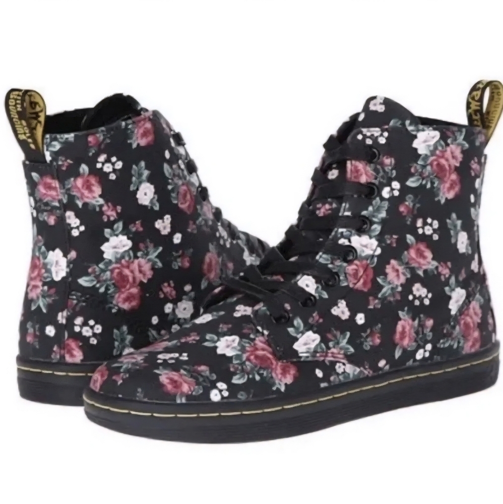 Dr. Doc Martens Hackney Womens Size 6 Lace Up Boots Canvas Floral Print Grunge